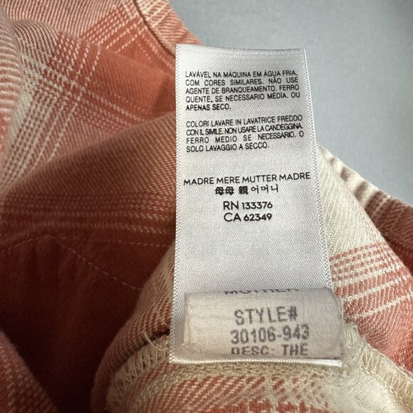 Mother The Overshirt Jacket Size S Hot Off the Block 100% Cotton Orange Plaid - Picture 10 of 11